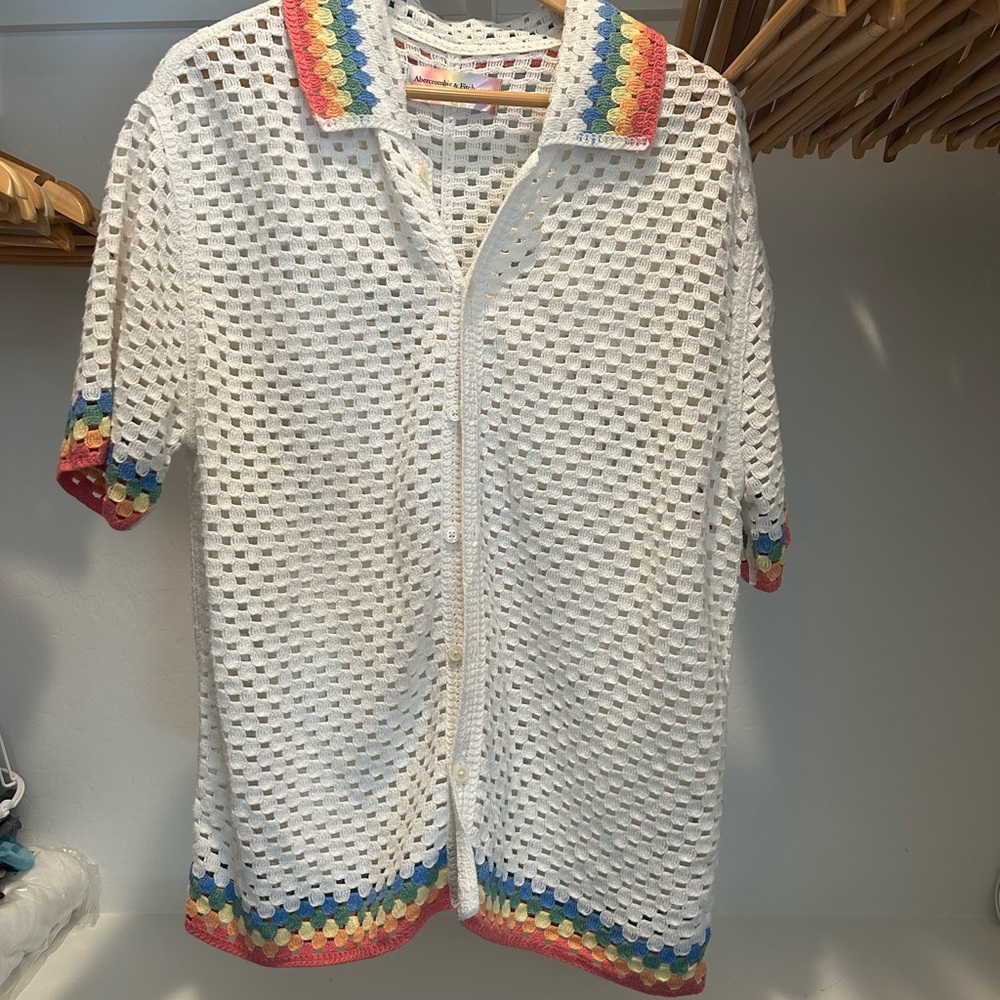 Abercrombie & Fitch White Crochet Shirt